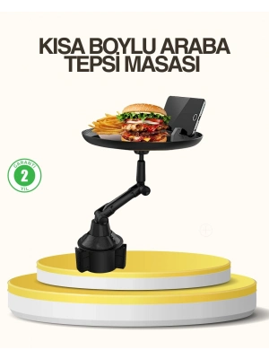 ® Araç Bardaklık Tepsisi 360° Dönebilen Kol Ayarlı Geniş Yemek Alanlı