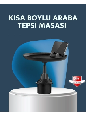 ® Araç İçi 360° Ayarlanabilir Bardaklık Tepsisi Geniş Yüzeyli ve Telefon Standlı