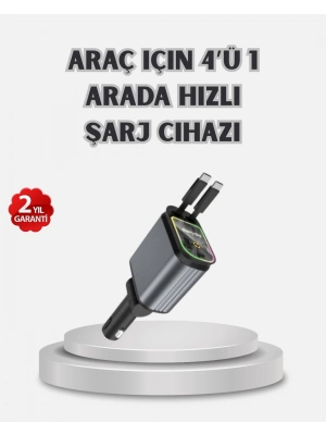 ® Araç Şarj Cihazı 4 Portlu 66W Hızlı Şarjlı LED Işıklı ve 180° Dönebilir