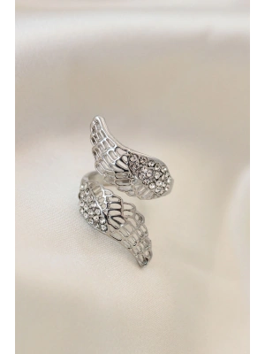 ® Ayarlamalı Silver Renk Metal Zirkon Taşlı Kanat Yüzük