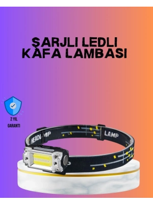 Beyaz Led Işık Sensörlü Kafa Lambası Lityum Batarya Led El Fenerli Şarjlı
