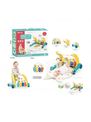 ® BIB6015 -Piyanolu 2 in 1 Bebek Yürüteci ve Tavşan Desenli Mavi Oyun Halısı