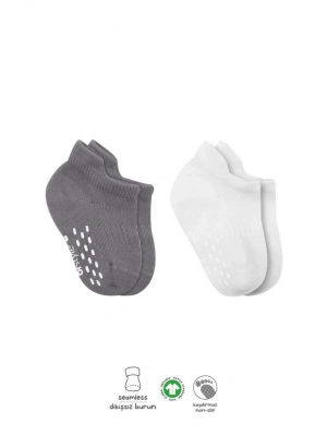 ®   2Li Sneakers Kaymaz Colours Penye Çorap 20104 Gri Beyaz
