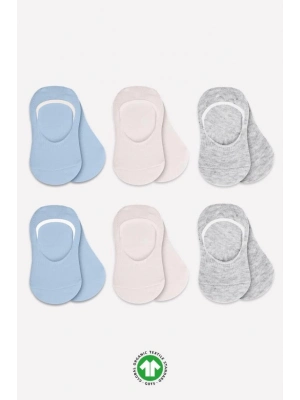 ®   6Lı Silikonlu Babet Penye Çorap 30101 Mavi Ekru Gri