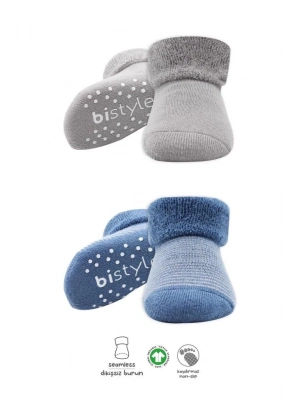 ®   2Li Çemberli Kaymaz Havlu Soket Çorap 10503 İndigo Gri