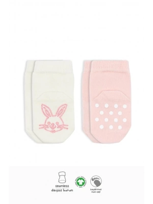 ®   2Li Hayvan Figürlü Kaymaz Soket Çorap 10104 Pembe Ekru