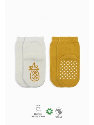 ®   2Li Meyve Figürlü Kaymaz Soket Çorap 10105 Ekru Hardal