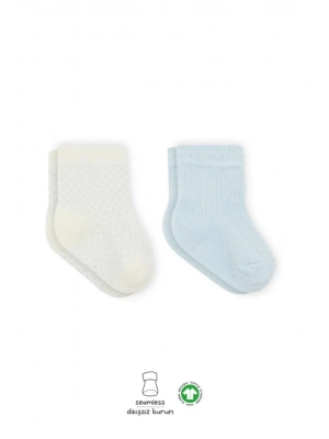 ®   Puan Derby Penye Soket Çorap 2Li BS10103 Mavi Ekru
