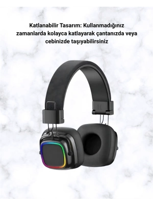 ® Bluetooth 5.3 Rainbow Işıklı Kulak Üstü Kablosuz Kulaklık