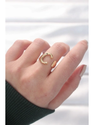 ® C Harfli Altın Renk Ayarlanabilir Yüzük