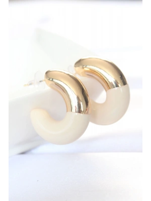 ® CCB Krem Gold Çift Renk Küpe