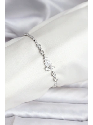 ® Çiçekli Model Zirkon Taşlı Gümüş Renk Su Yolu Kadın Bileklik