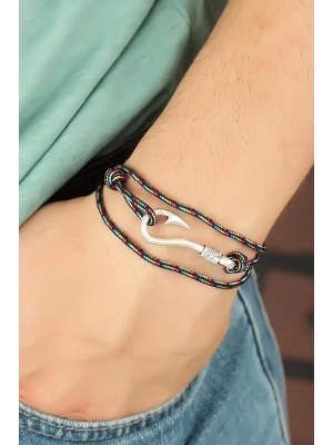 ® Çizgi Desenli Metal Kancalı Erkek Bileklik