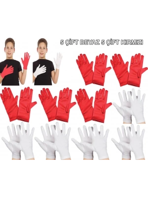Çocuk Gösteri Eldiven Seti – 5 Çift Beyaz & 5 Çift Kırmızı