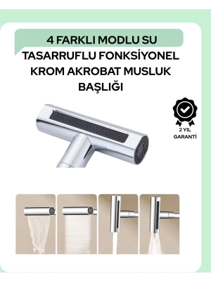 ® Çok Fonksiyonlu Musluk Başlığı | 4 Su Modu | Geniş Uyumlu Adaptör Seti | Mutfak ve Banyo Uyumlu