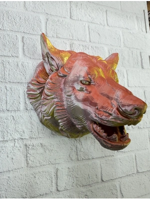 ® Dekoratif Altın Gold Kurt Duvar Heykeli Asılabilir Hediyelik 25x19 cm