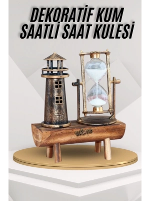 ® Deniz Feneri Kum Saati Ahşap Görünümlü Vintage Tarz Biblo