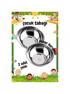 ® Derin Çocuk Tabağı Güvenli Kenarlı Çelik 2 Adet 16 cm