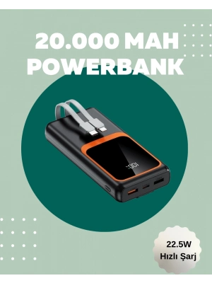 ® Dijital Ekranlı 20.000 mAh Powerbank | 22.5W Hızlı Şarj + Çoklu Bağlantı Seçeneği