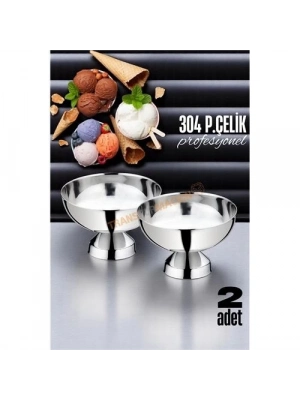 2 li Ayaklı Dondurma Tatlı Kokteyl ve Sunum Kasesi - Paslanmaz Çelik 10 cm 721648