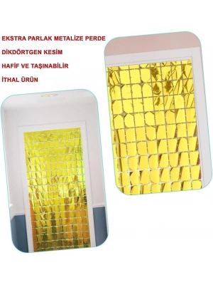 Ekstra Metalize Altın Renk Disko Dikdörtgen Kesim Kapı Perdesi Dekorasyon 1x2 Metre