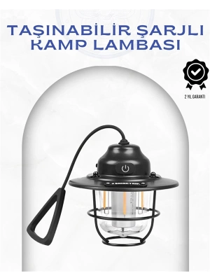 ® Geometrik Tasarımlı Vintage Kamp Lambası – Type-C Şarj, Ayarlanabilir Parlaklık