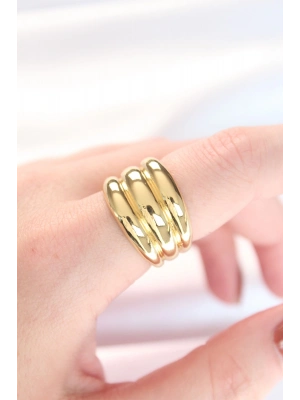 ® Gold Renk Ayarlanabilir Çizgili Bombe Yüzük