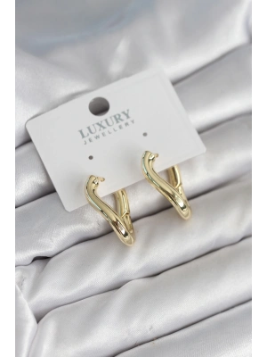 ® Gold Renk Eğik Halka Model Pirinç Kadın Küpe