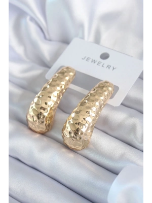 ® Gold Renk İşleme Detay Pirinç Kadın Küpe