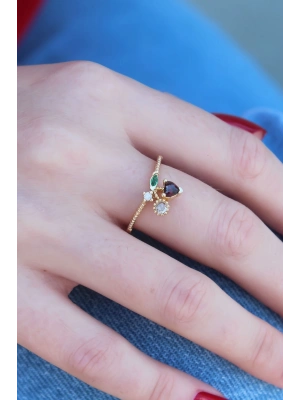 ® Gold Renk Kiraz Model Zirkon Taşlı Kadın Yüzük