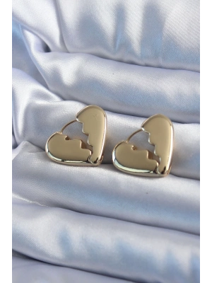 ® Gold Renk Kırık Kalp Model Pirinç Kadın Küpe