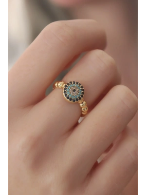 ® Gold Renk Nazar Boncuk Figür Zirkon Taş Detay Kadın Yüzük