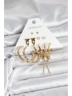 ® Gold Renk Pirinç 6lı Kadın Küpe Seti