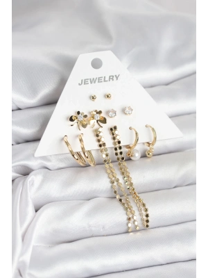 ® Gold Renk Pirinç 6lı Kadın Küpe Seti