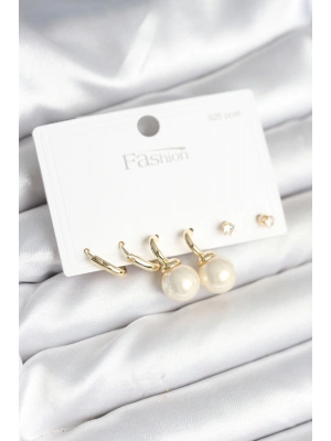 ® Gold Renk Pirinç 925 Ayar Gümüş Çivili Kadın Küpe Seti