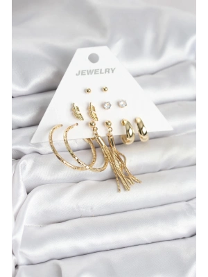 ® Gold Renk Pirinç Kadın 6 Çift Küpe Seti