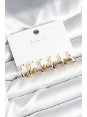 ® Gold Renk Pirinç Kare Halka Model 925 Ayar Gümüş Çivili Kadın Küpe Seti