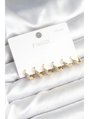 ® Gold Renk Pirinç Sarmal Model 925 Ayar Gümüş Çivili Kadın Küpe Seti