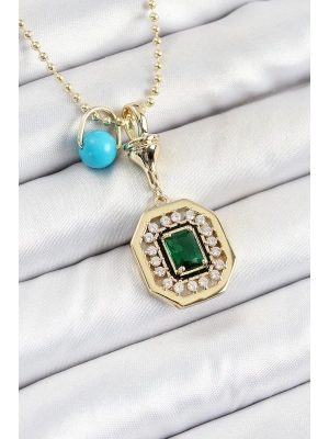 ® Gold Renk Pirinç Zirkon Taşlı Kadın Serenay Kolyesi