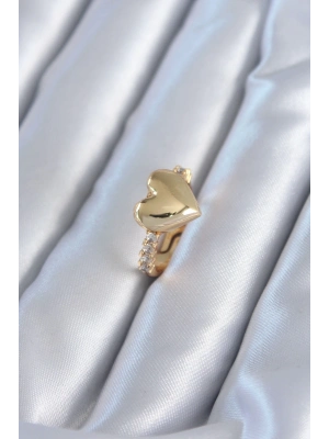 ® Gold Renk Pirinç Zirkon Taşlı Kalp Model Kadın Yüzük