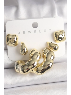 ® Gold Renk Yonca Damla Halka Model CCB Plastik Kadın Küpe Seti
