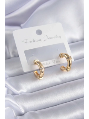 ® Gold Renk Zirkon Taş Detay Halka Model Pirinç Kadın Küpe