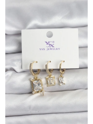 ® Gold Renk Zirkon Taşlı Kadın Küpe