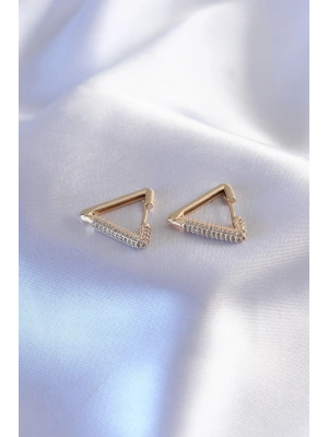 ® Gold Renk Zirkon Taşlı Üçgen Model Kadın Küpe
