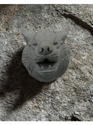 ® Gri Kurt Duvar Dekoru Asılabilir Dekoratif Heykel Tasarım