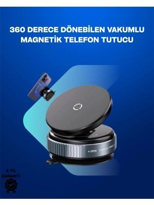 ® Güçlü Manyetik Tutuşlu 360° Döner Araç Telefon Tutucu – Vakumlu Montajlı