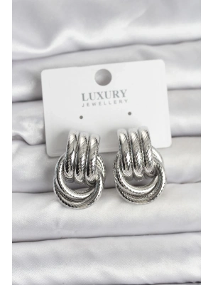 ® Gümüş Renk Halka Modelli Pirinç Kadın Küpe