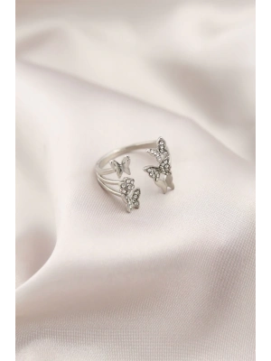 ® Gümüş Renk Metal Kelebek Model Kadın Yüzük