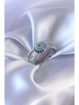 ® Gümüş Renk Nazar Boncuk Model Kadın Yüzük