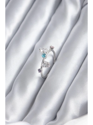 ® Gümüş Renk Renkli Zirkon Taşlı Kadın Yüzük